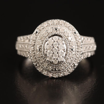 Sterling Diamond Oval Ring with Milgrain Trim