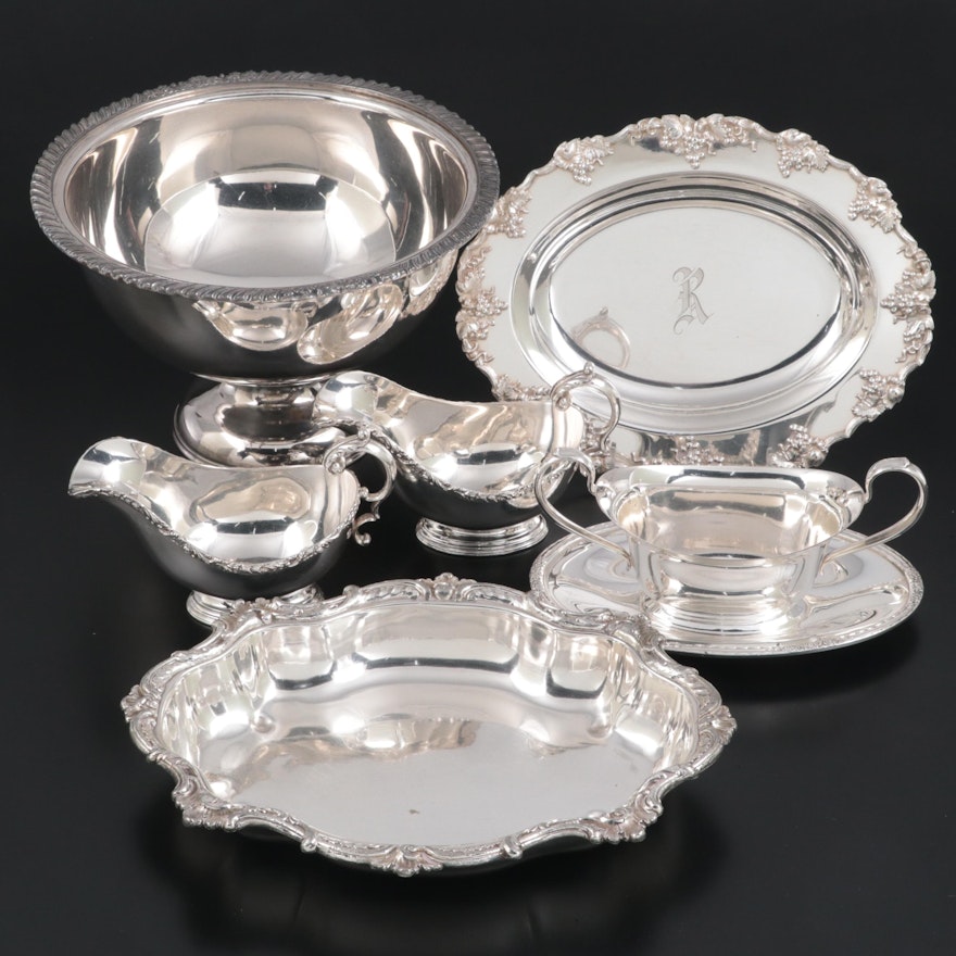 Birks Regency Plate Sauce Boats with Assorted Silver Plate Serveware Collection