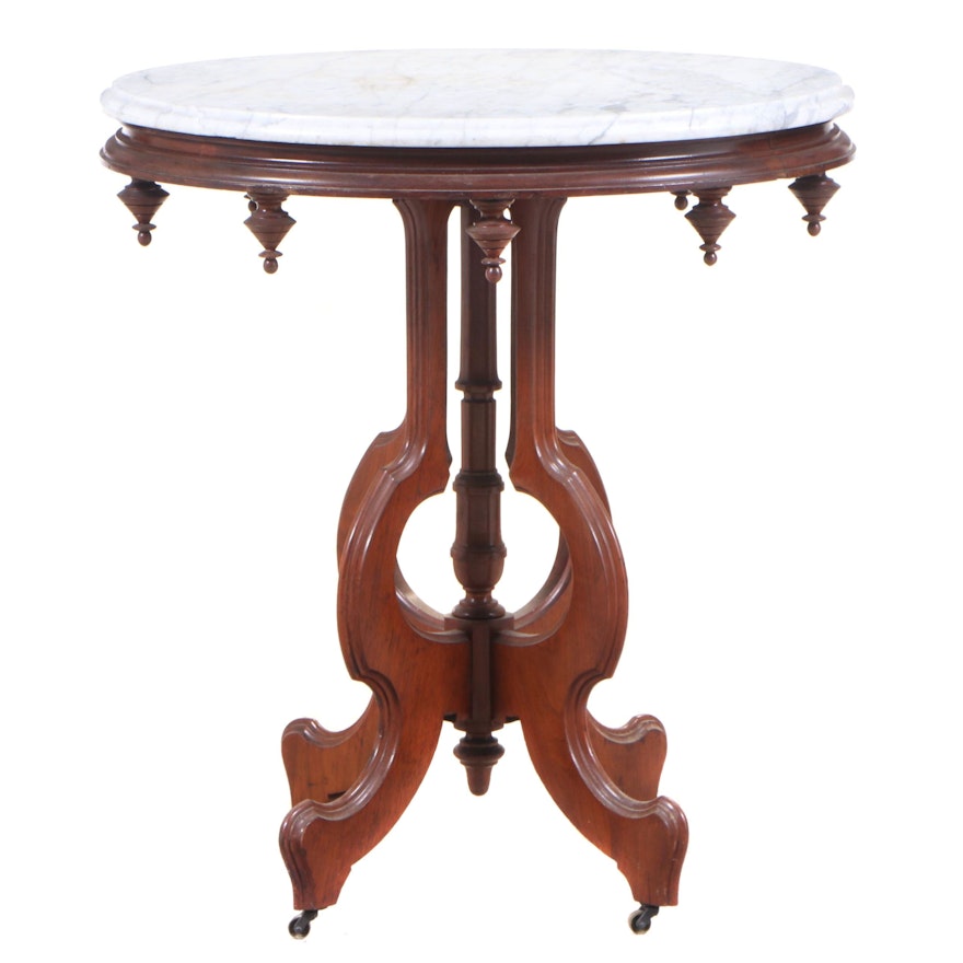 Victorian Walnut Marble Top Side Table, Late 19th/ Early 20th Century