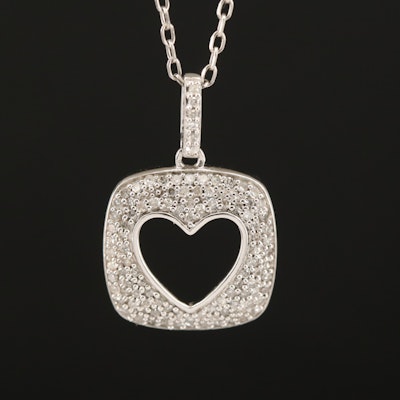 Sterling Diamond Cut Out Heart Pendant Necklace