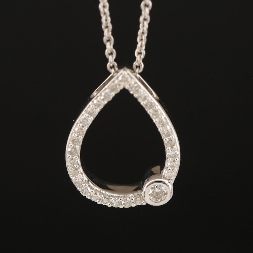 Sterling Diamond Teardrop Pendant Necklace
