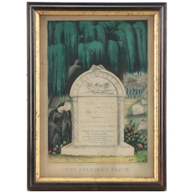 Currier & Ives Hand-Colored Lithograph "The Soldier's Grave"