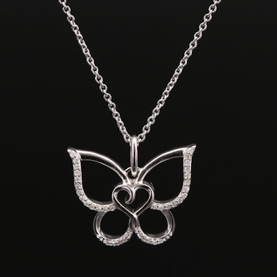Sterling and Diamond Butterfly Pendant Necklace