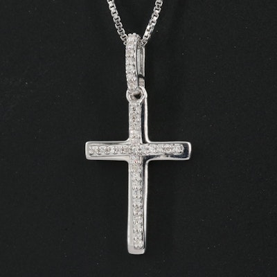 Sterling Diamond Double Cross Pendant Necklace