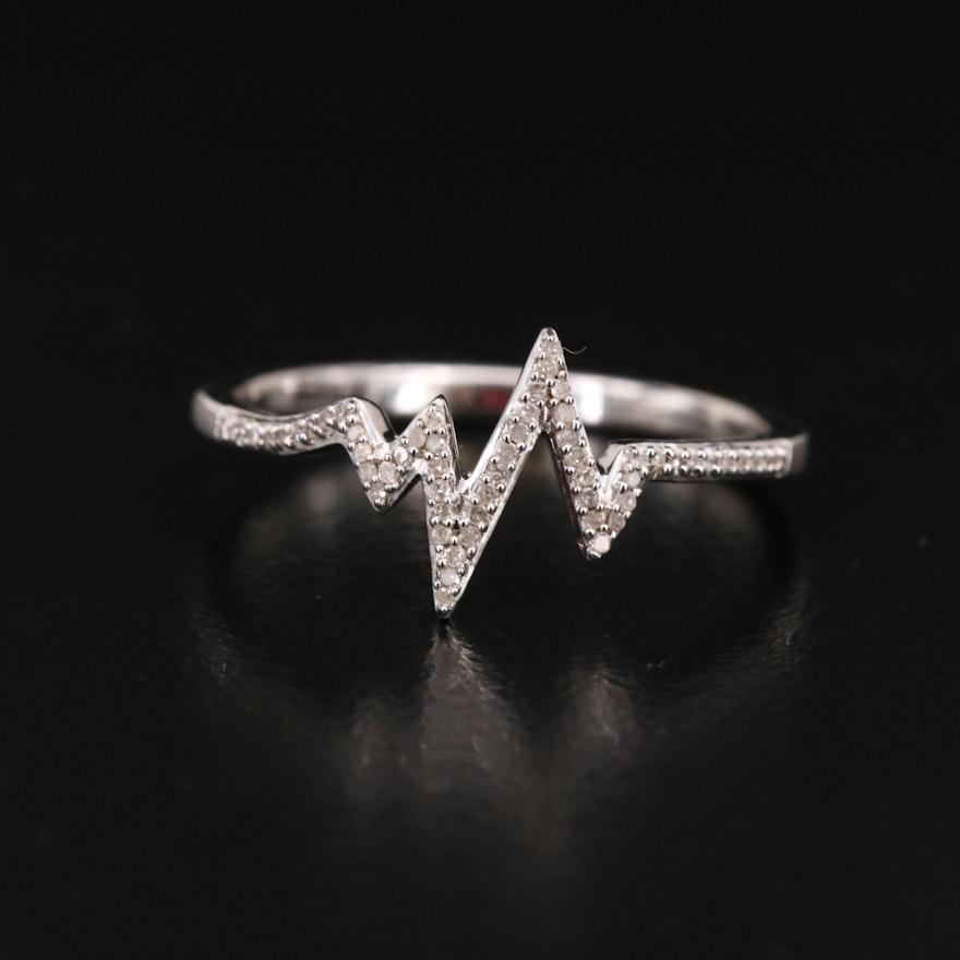Sterling and Diamond Heartbeat Ring