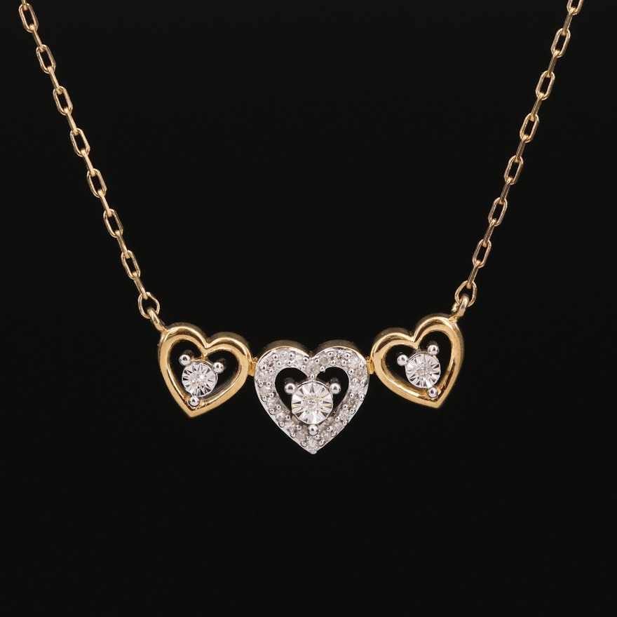 Sterling Diamond Heart Trio Necklace