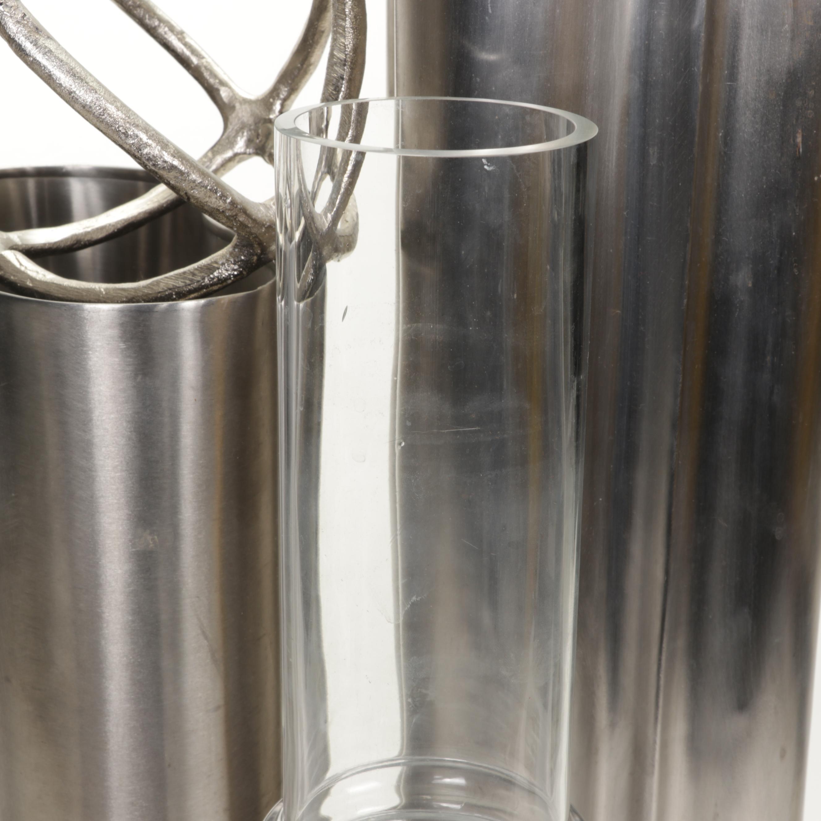 Sia Collection Cylinder Vase with Brushed Stainless Steel Vases and