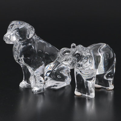 Baccarat Crystal Elephant with Waterford Crystal Labrador Retriever