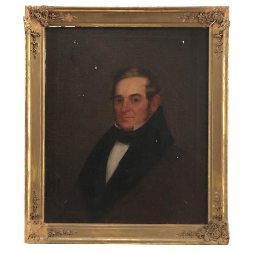 American School Portrait Oil Painting of a Gentleman, 19th Century