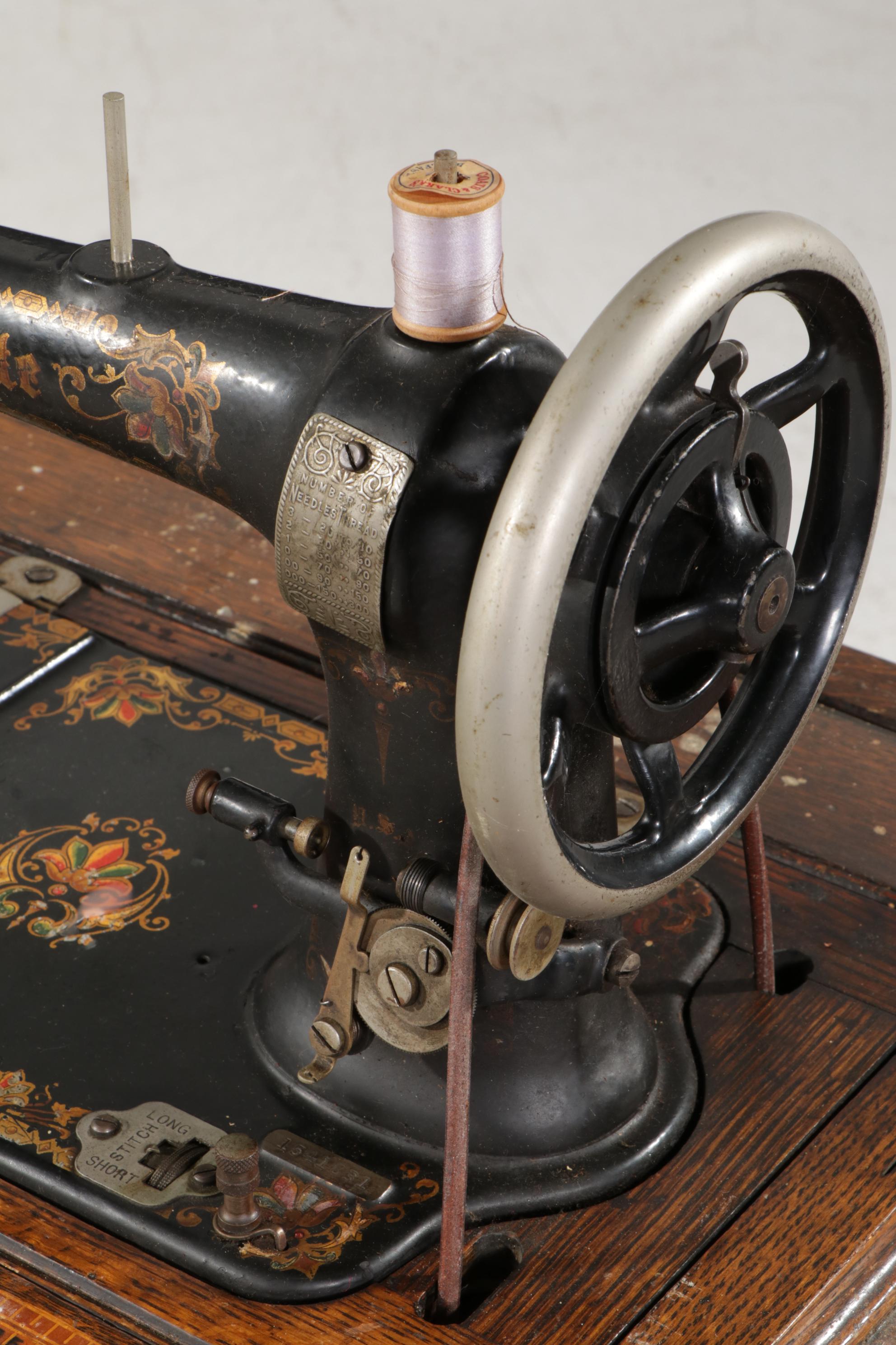 White Treadle Sewing Machine in Oak and Cast Iron circa 1890