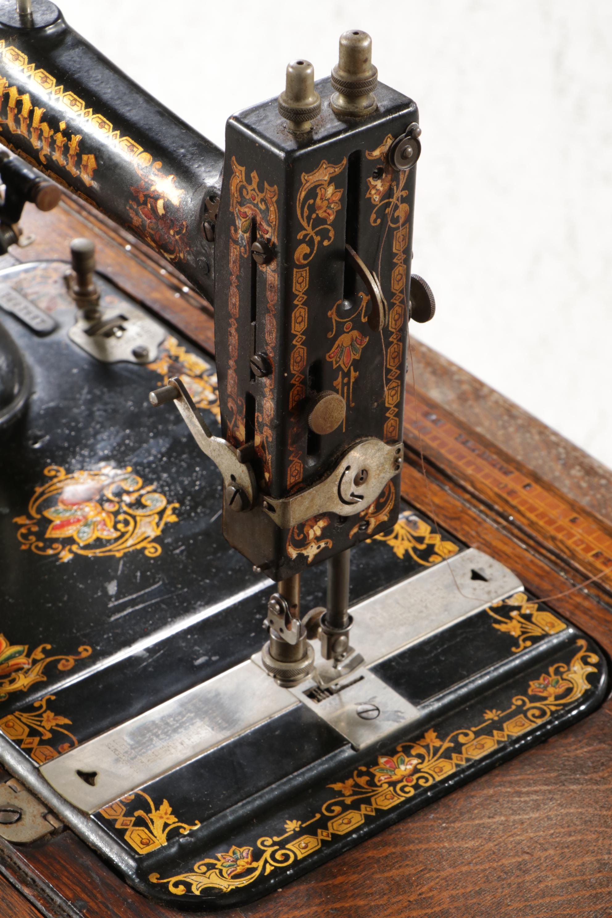 White Treadle Sewing Machine in Oak and Cast Iron circa 1890