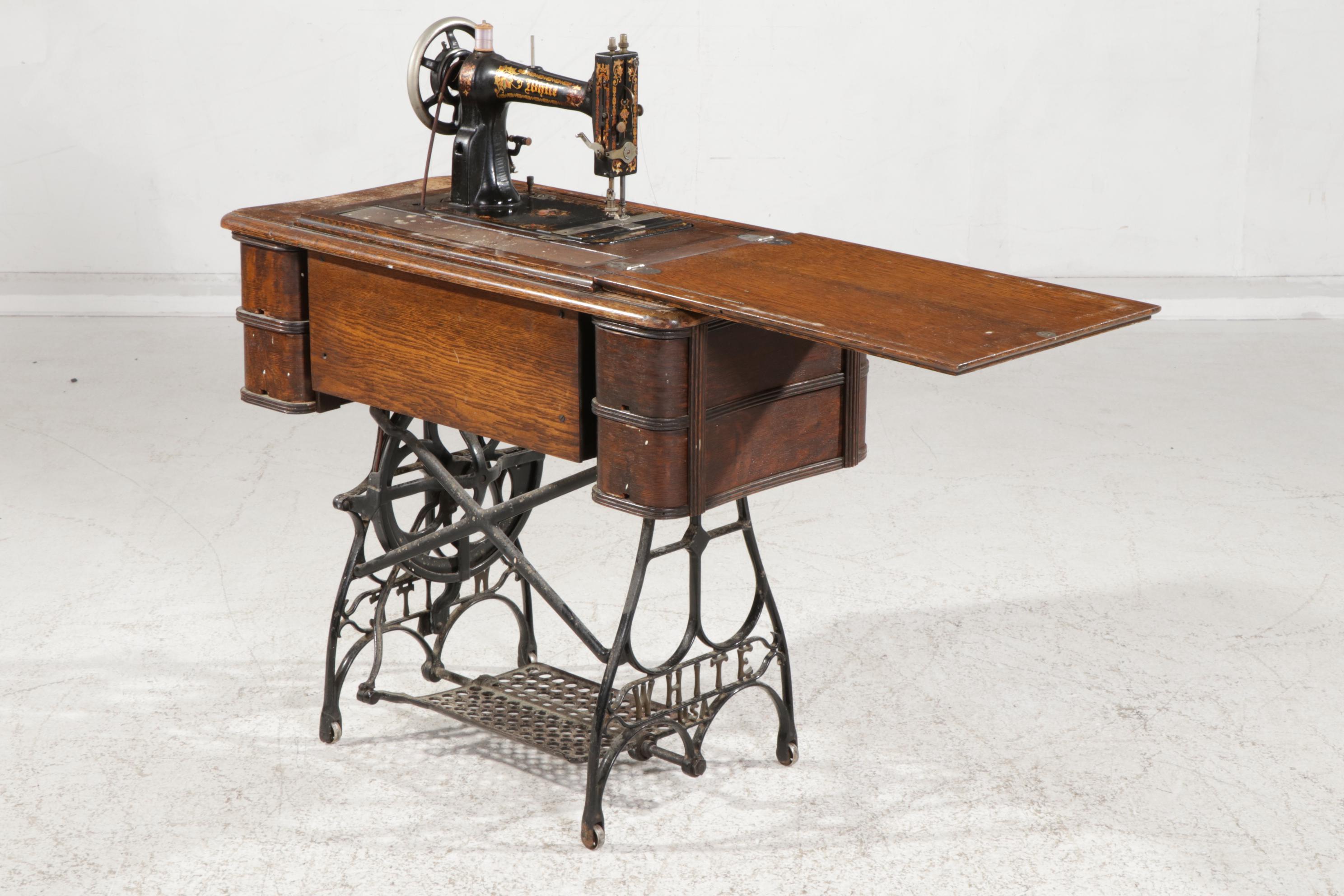 White Treadle Sewing Machine in Oak and Cast Iron circa 1890
