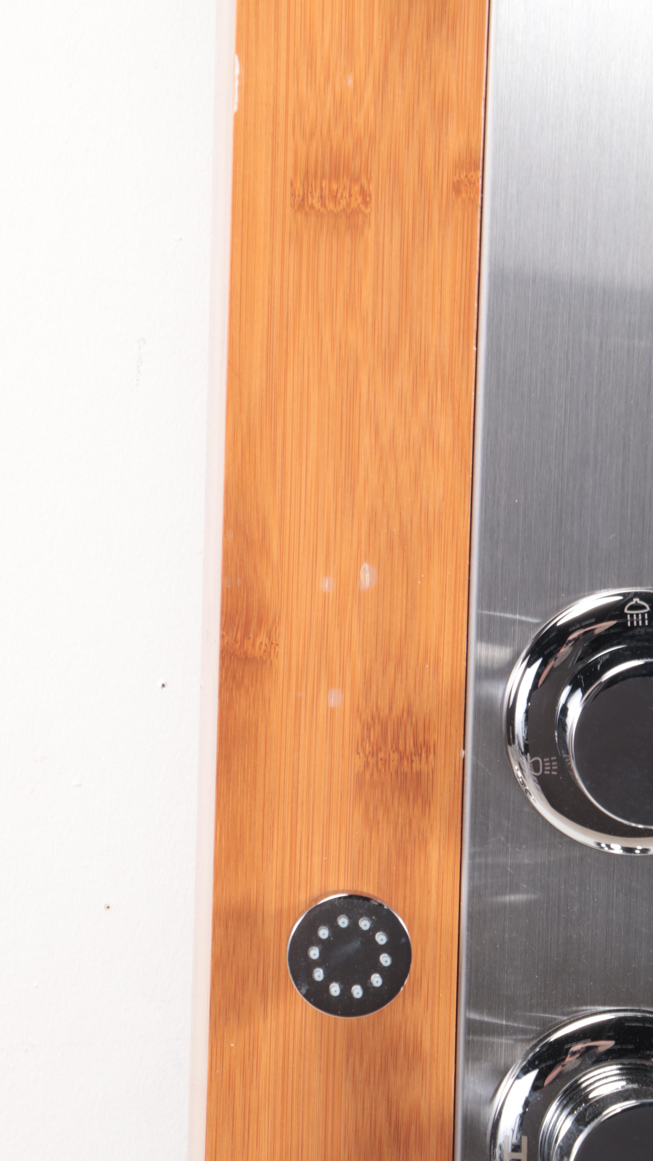 Bamboo and Stainless Outdoor Shower With Linear Shower Drain EBTH