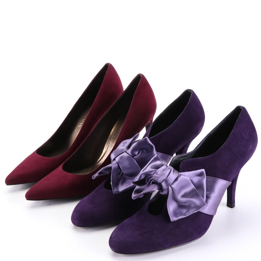 Stuart Weitzman Pumps in Burgundy Suede and High Vamp Pumps with Satin Bows