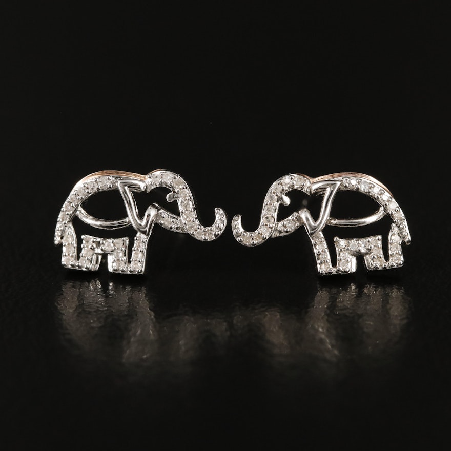Sterling Diamond Elephant Earrings