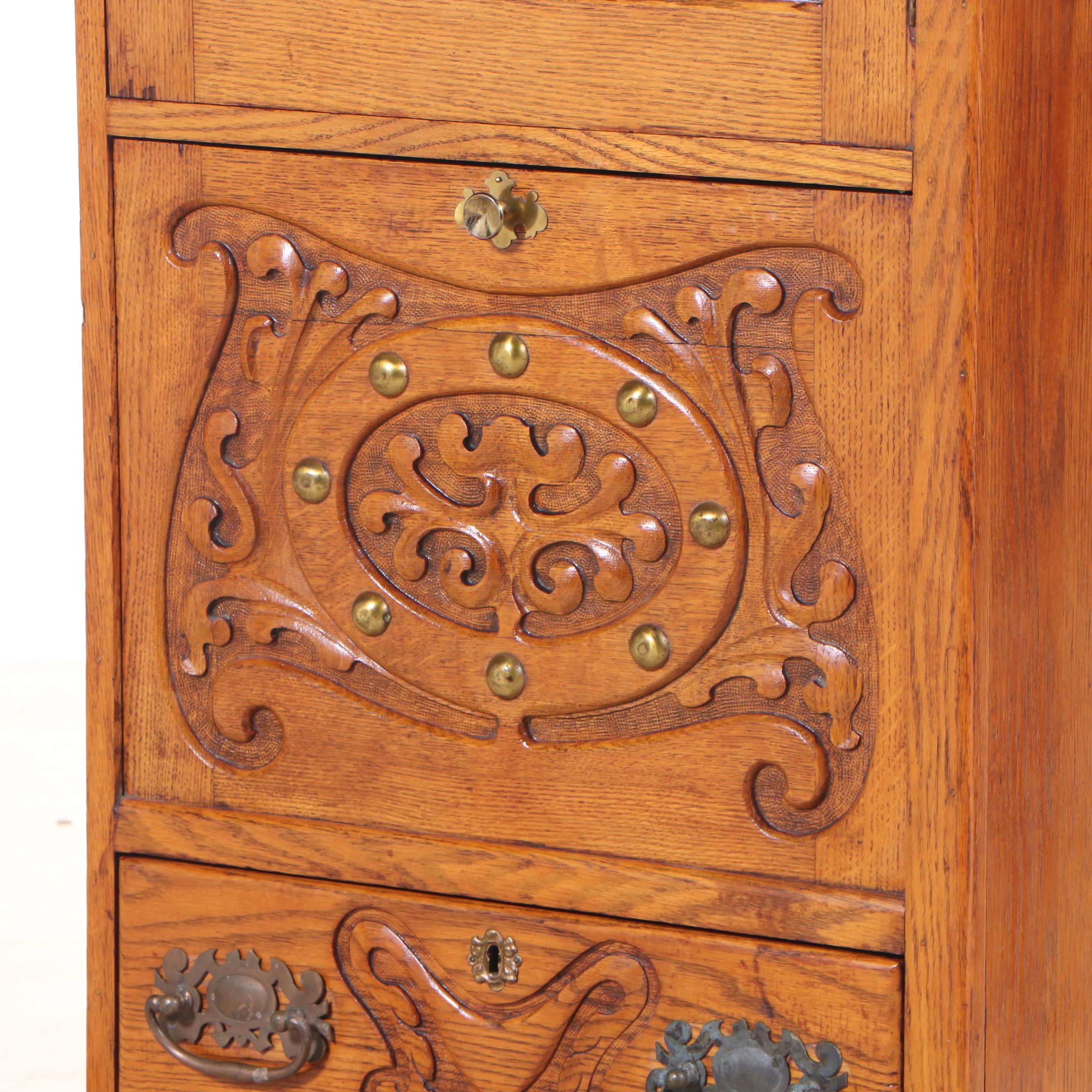 Late Victorian Carved Oak with Beveled Mirror, Late 19th