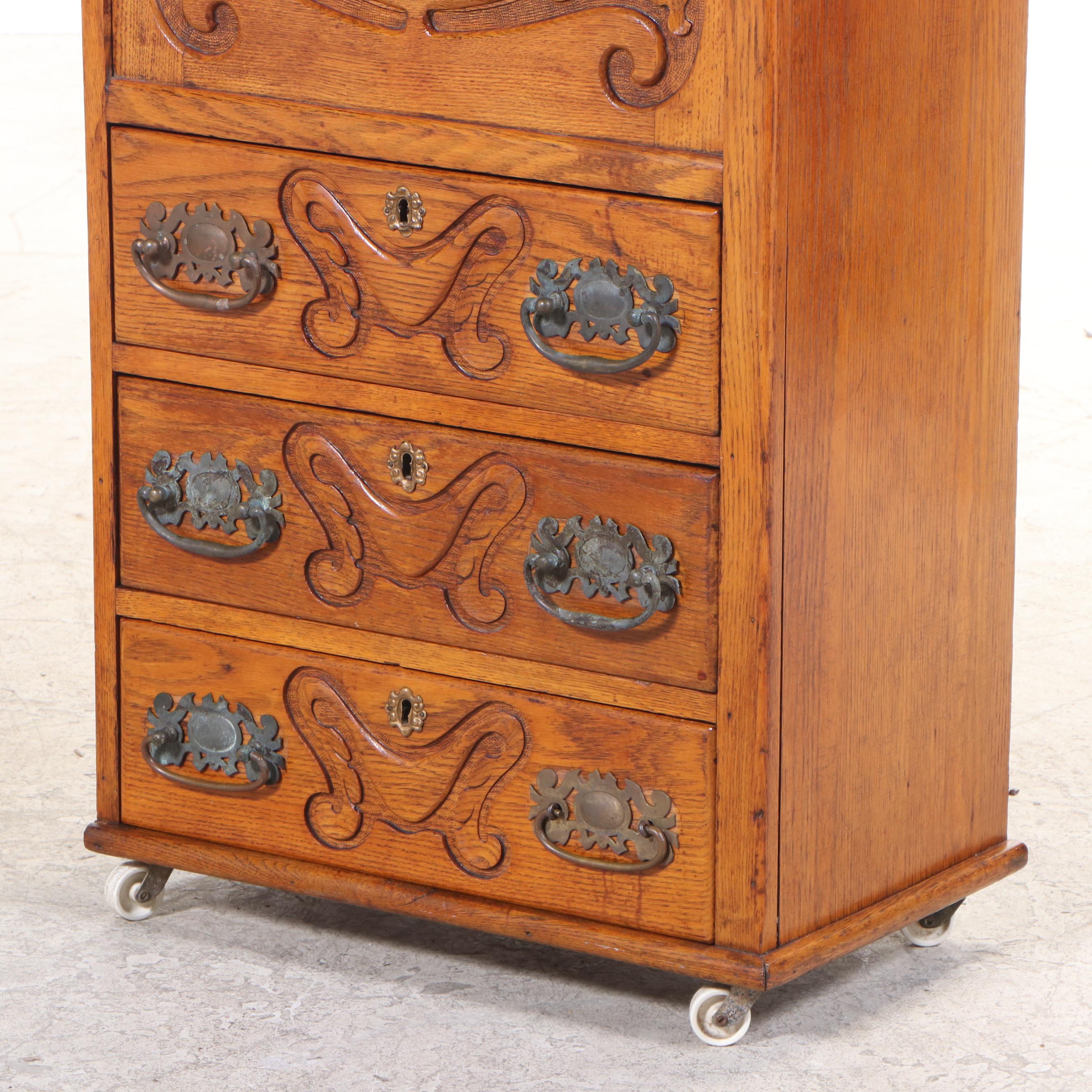 Late Victorian Carved Oak with Beveled Mirror, Late 19th