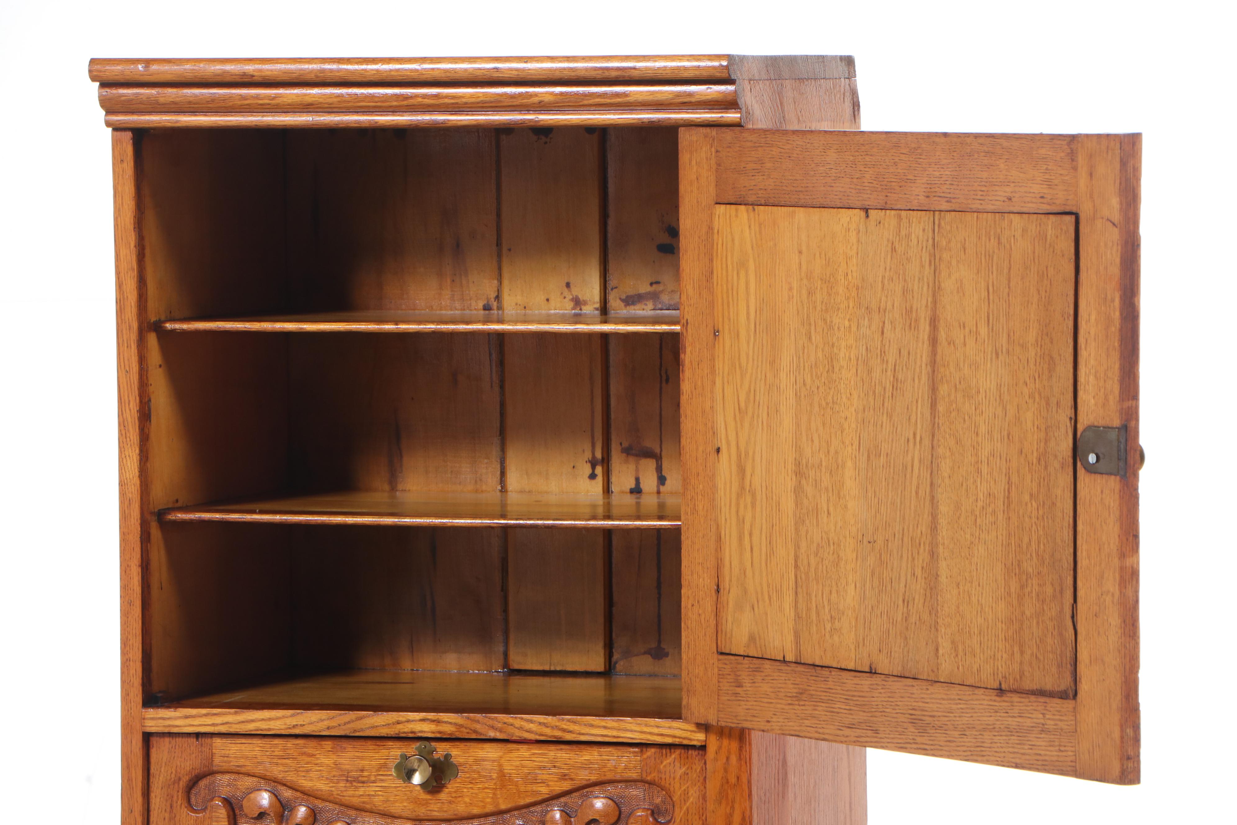 Late Victorian Carved Oak with Beveled Mirror, Late 19th