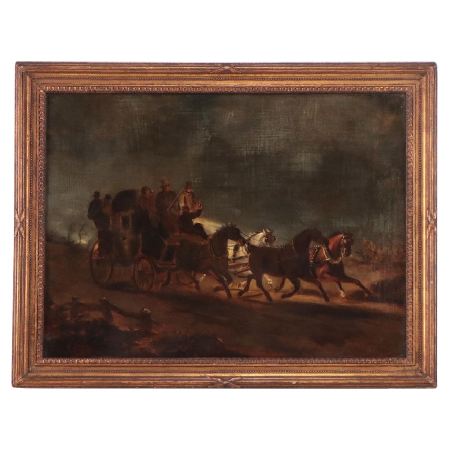 Gilbert Gaul Nocturne Oil Painting of Horse Drawn Carriage, Circa 1900