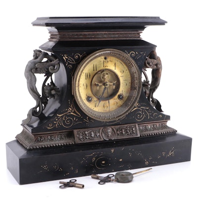 Ansonia Clock Co."Rosalind" Cast Iron Mantel Clock, Late 19th Century
