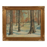 J. A. Hermann Landscape Oil Painting of Trees in Snow, Early-Mid 20th Century