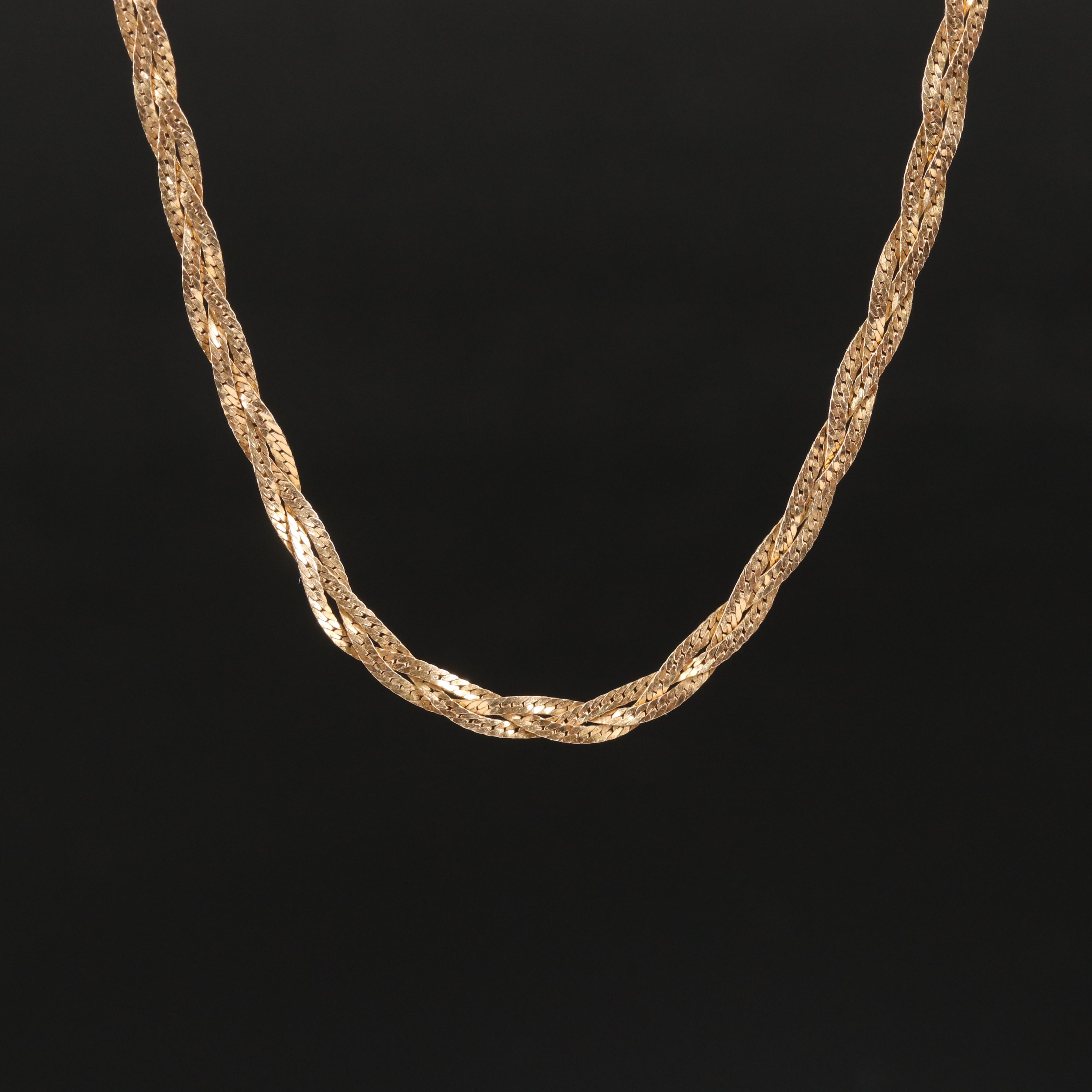 14K Braided Herringbone Chain Necklace EBTH