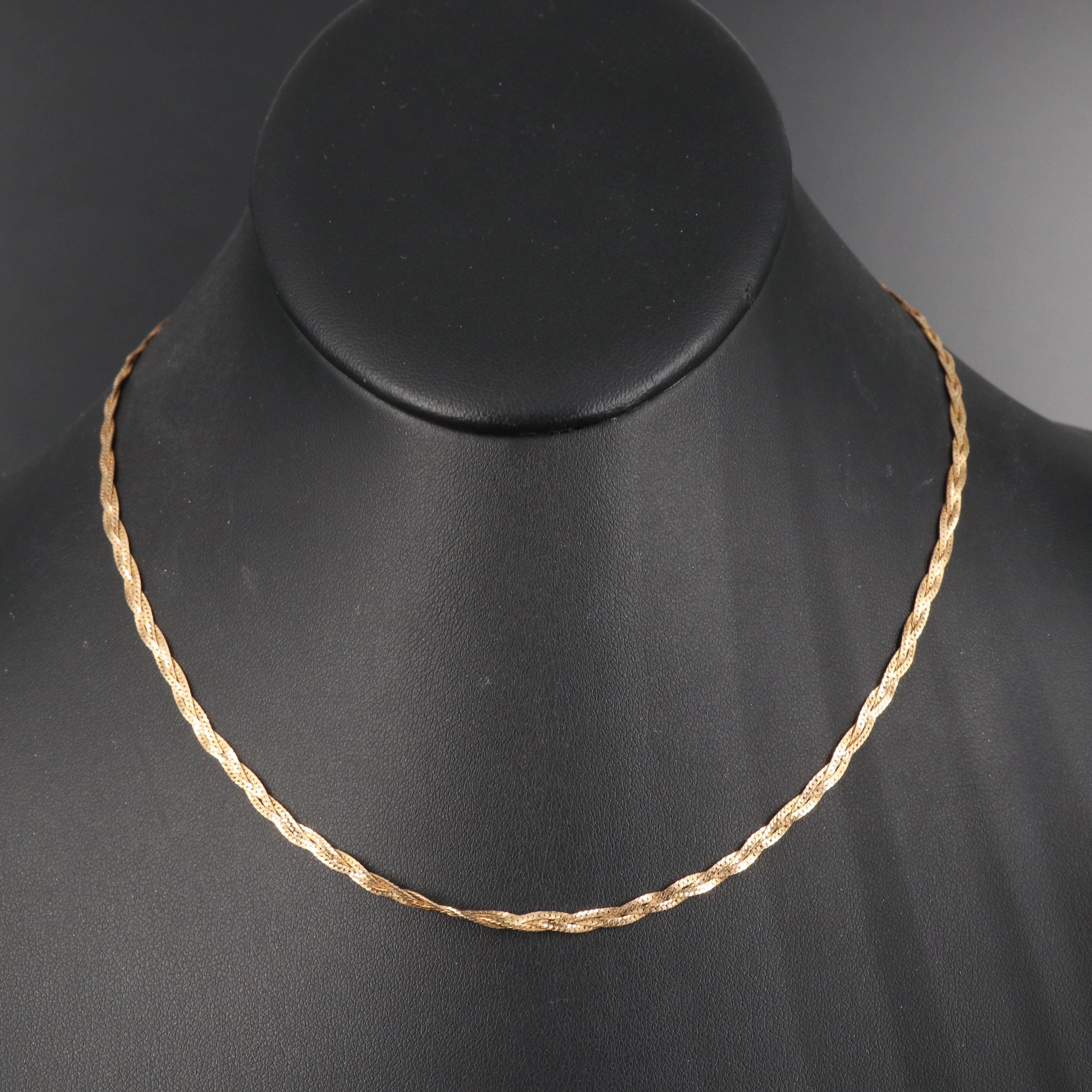 14K Braided Herringbone Chain Necklace EBTH