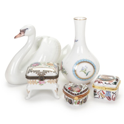 Royal Copenhagen Porcelain Swan with Spode Bud Vase and Box Collection