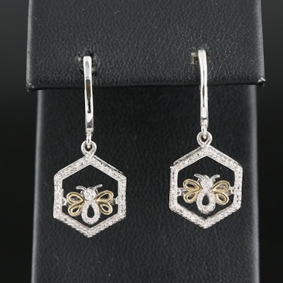 Sterling Bee Drop Earrings with 10K Accent