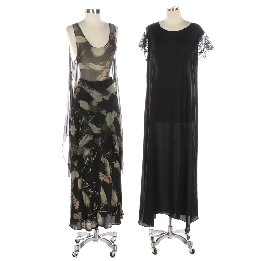 Harari Silk Long Dress with Sleeveless Blouse and Long Skirt