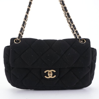 Chanel CC Flap Bag in Black Quilted Jersey Knit