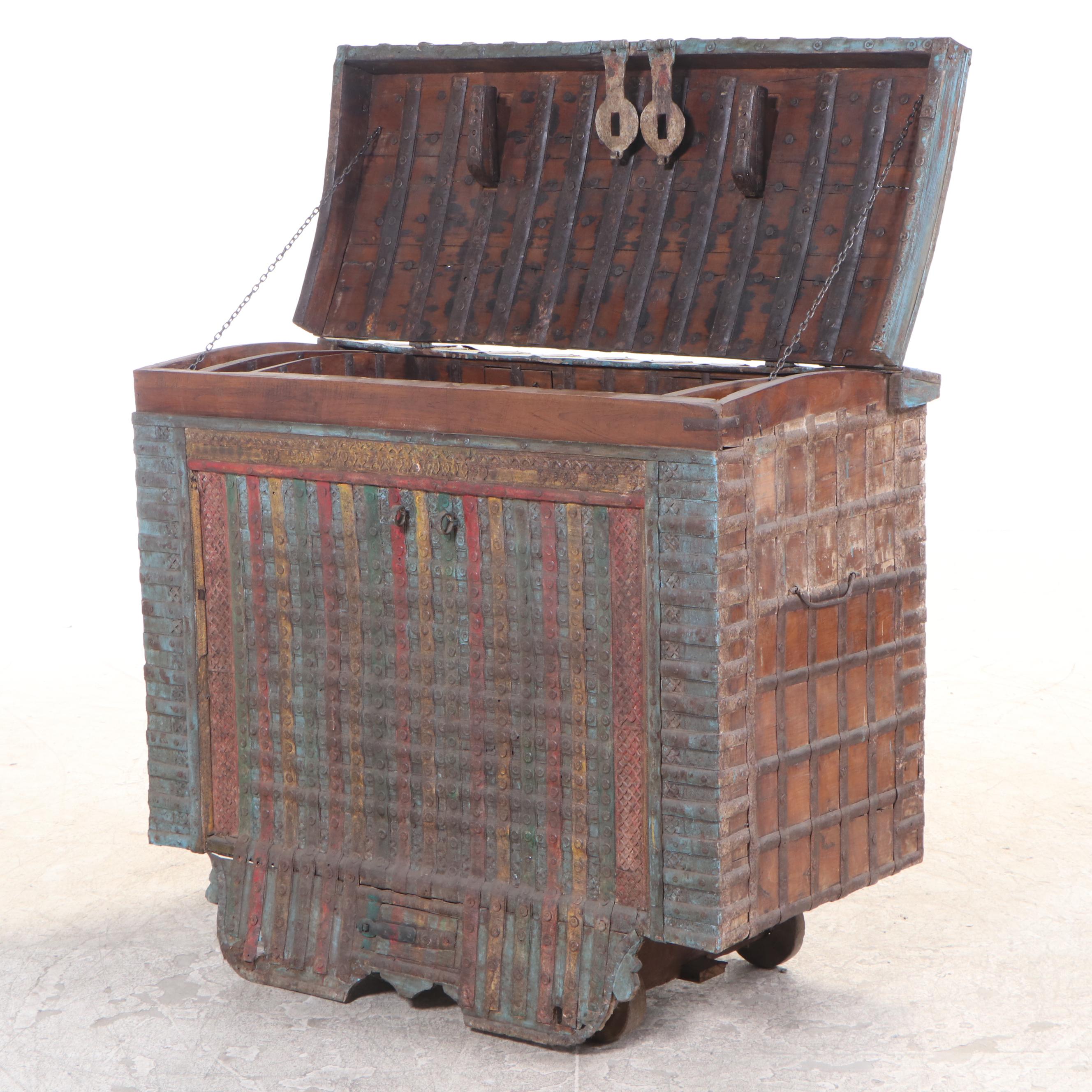 Indian Dowry Chest on Wooden Wheels EBTH