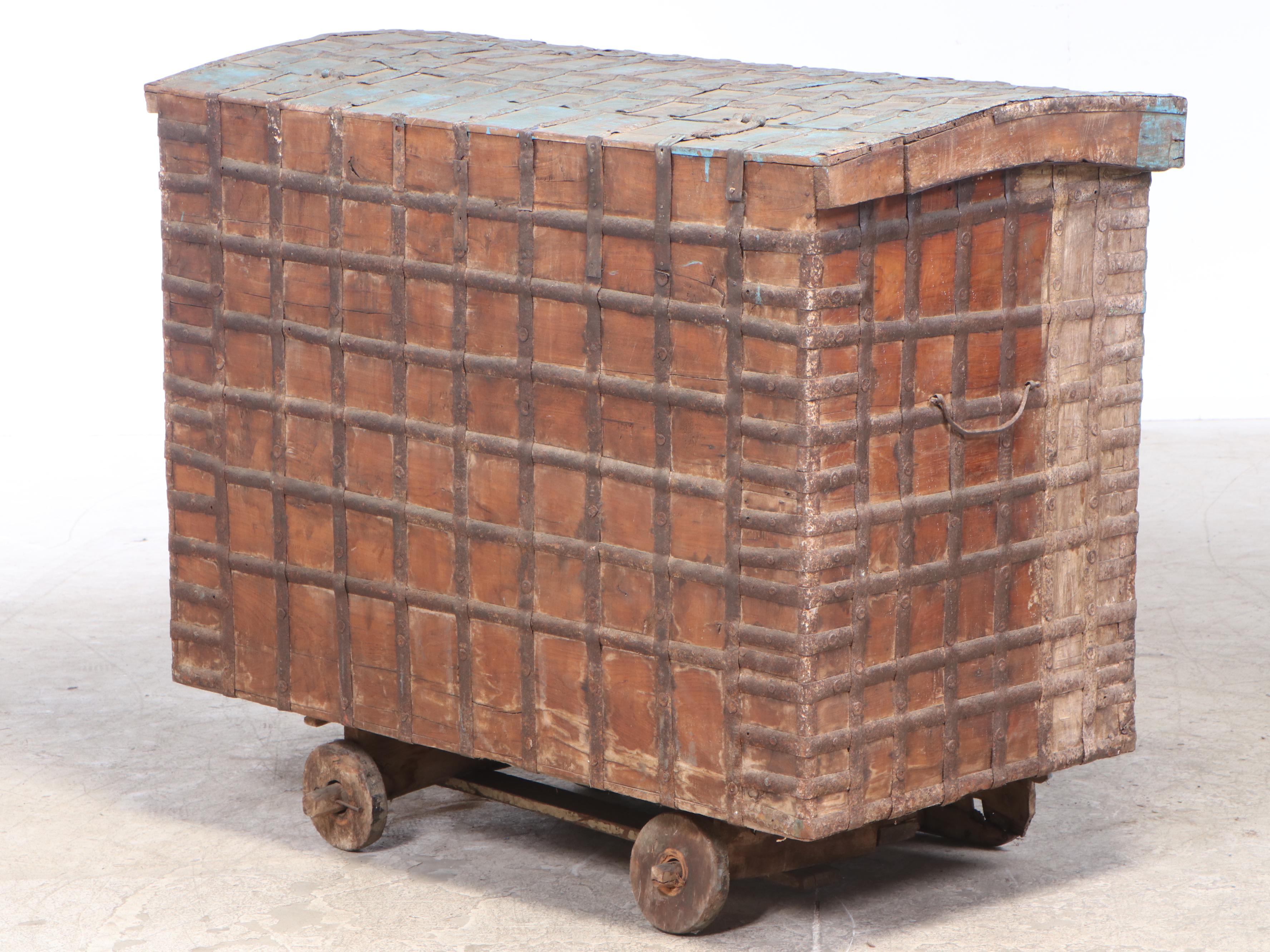 Indian Dowry Chest on Wooden Wheels EBTH