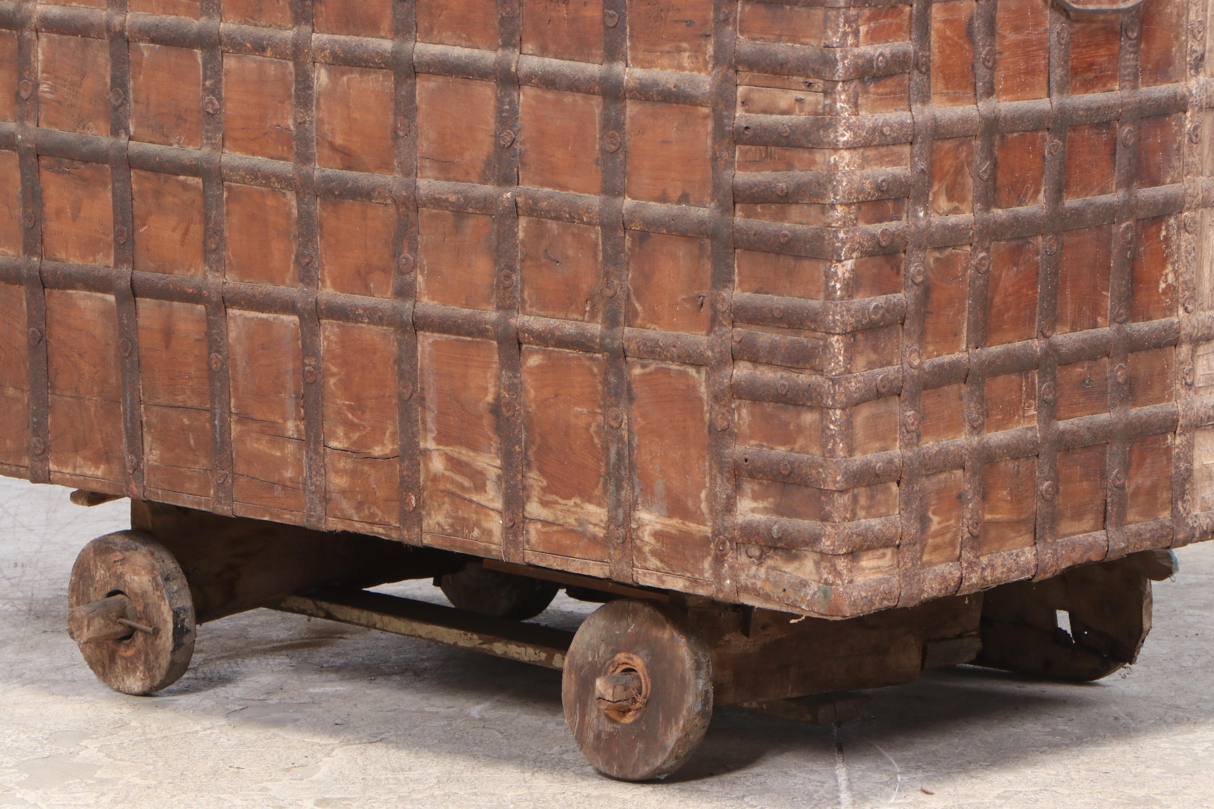Indian Dowry Chest on Wooden Wheels EBTH