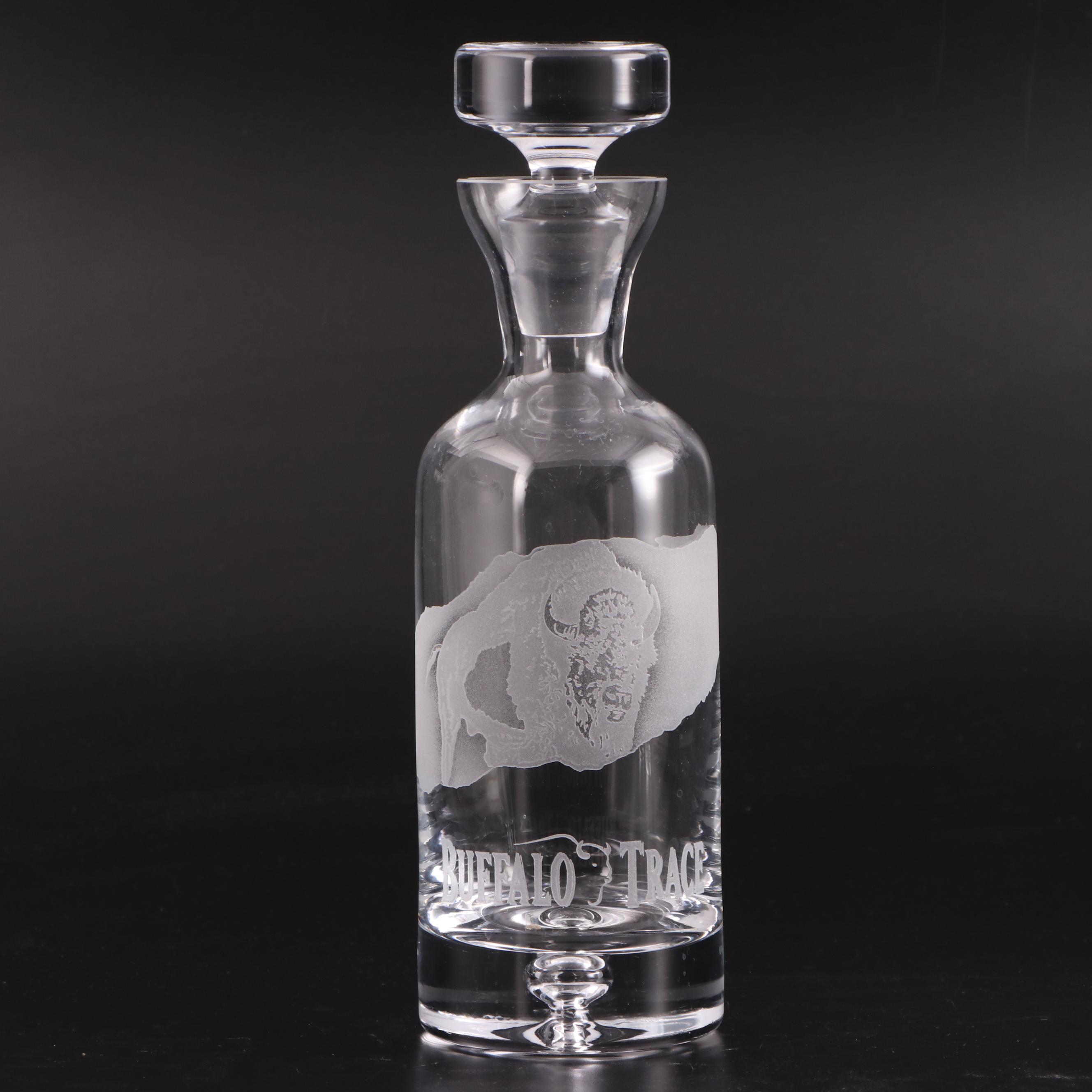 Acid Etched Buffalo Trace Glass Decanter and Old Fashioned Glass EBTH