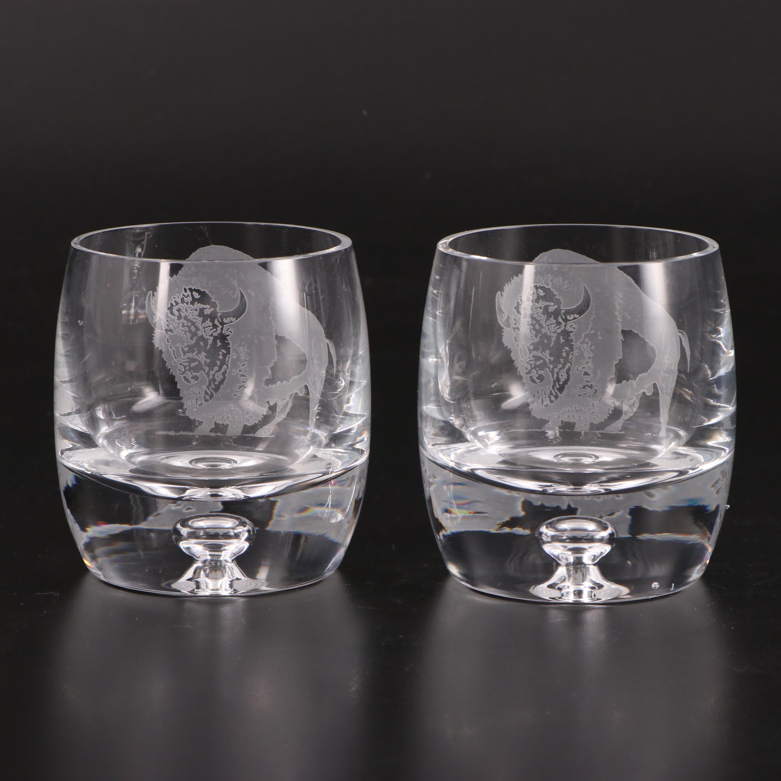 Acid Etched Buffalo Trace Glass Decanter and Old Fashioned Glass EBTH