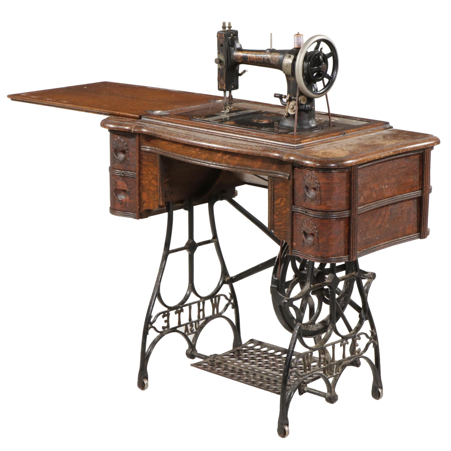 White Treadle Sewing Machine in Oak and Cast Iron circa 1890