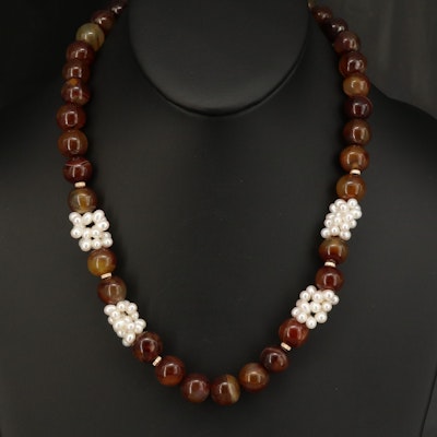 14K Agate and Pearl Bead Necklace