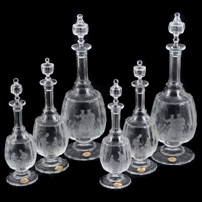 Moser "Maria Theresa" Cut and Engraved Czech Crystal Decanters, Late 20th C.