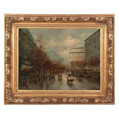 T. E. Pencke Oil Painting of Paris Street
