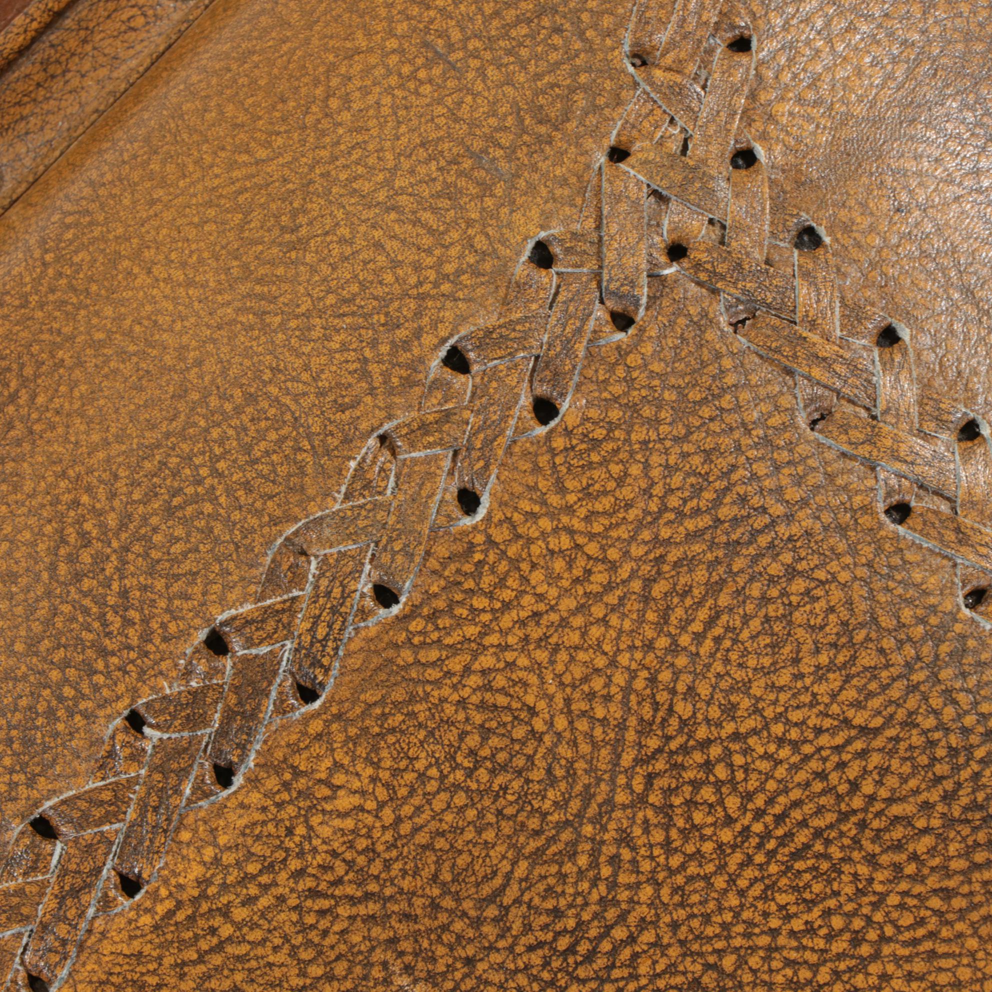 Contemporary Dovetail Furniture Teak and Leather Ottoman EBTH