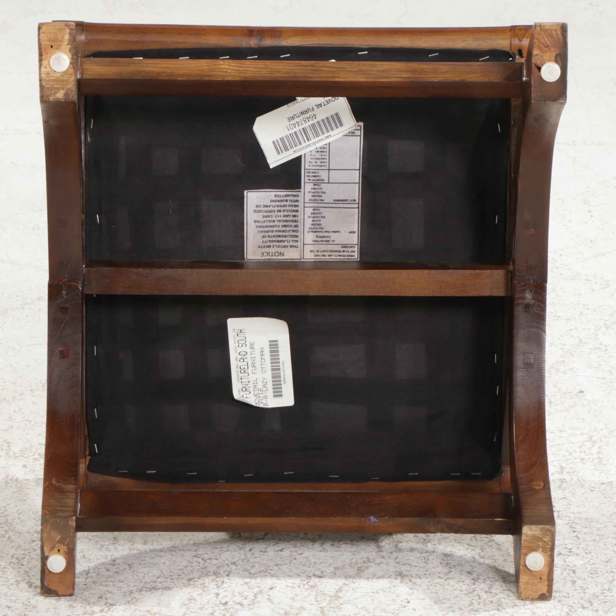 Contemporary Dovetail Furniture Teak and Leather Ottoman EBTH