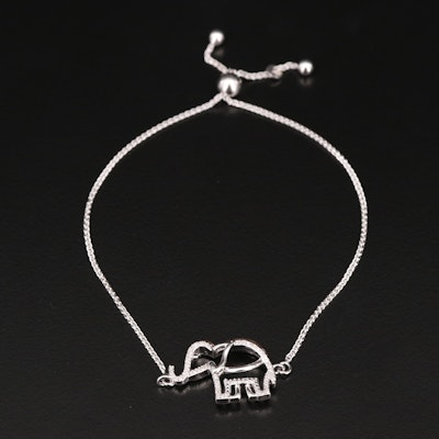 Sterling Diamond Elephant Bolo Bracelet