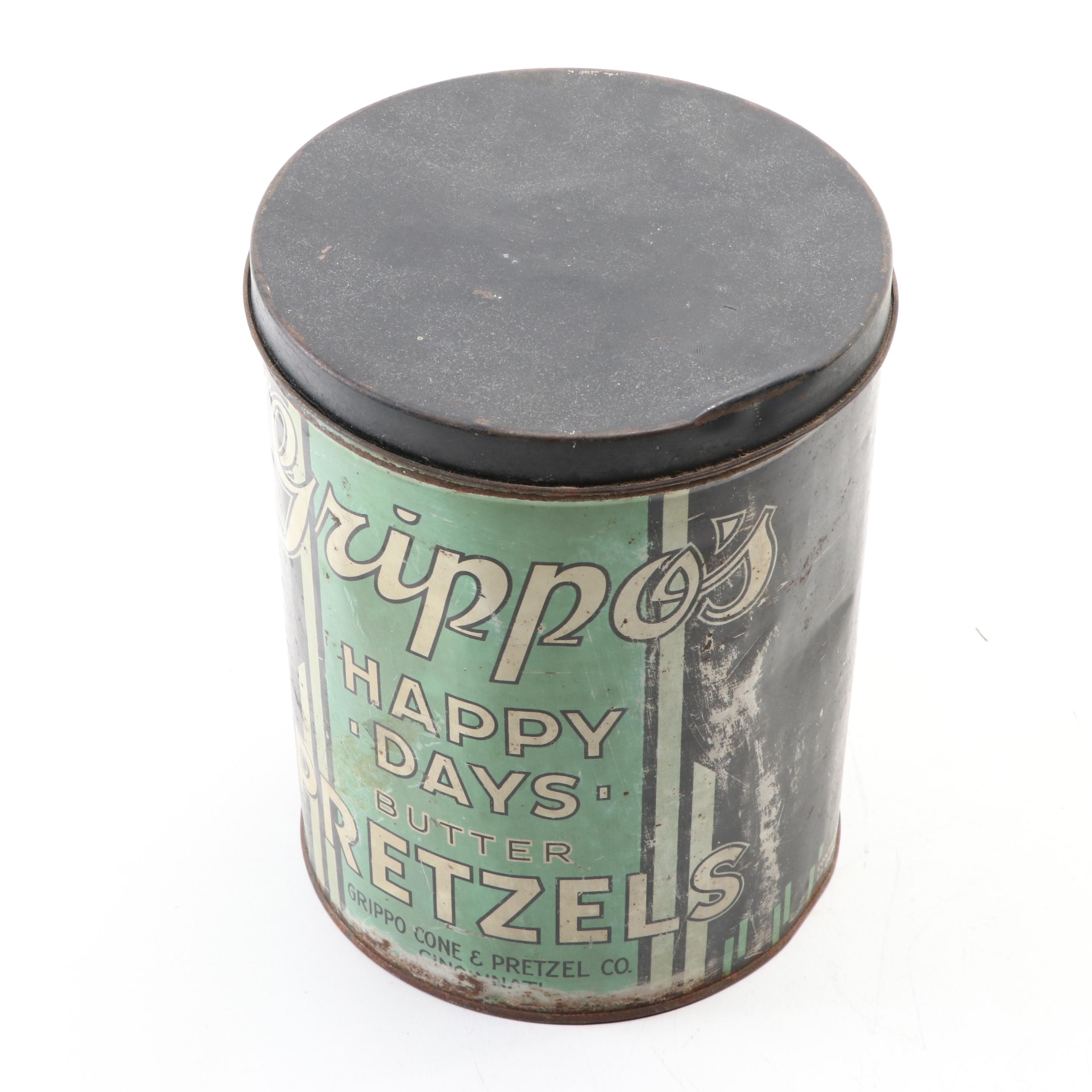 Grippo's Happy Days Butter Pretzels Tin, Mid20th Century EBTH