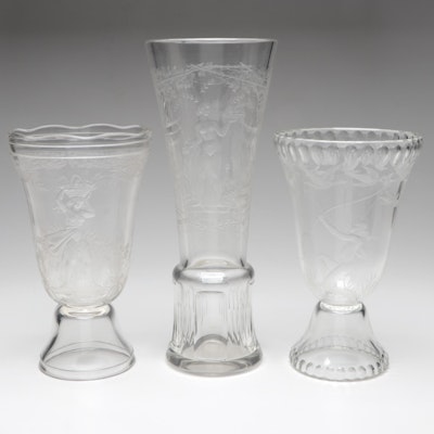 Josef Drahoňovský and Other Figural Cut and Engraved Czech Crystal Vases