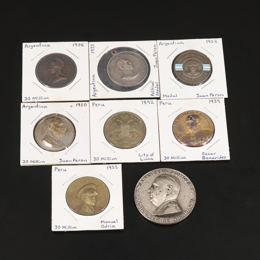 Eight Copper and Pewter South American Medals