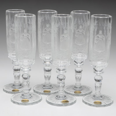 Moser "Maria Theresa" Cut and Engraved Czech Crystal Champagne Flutes