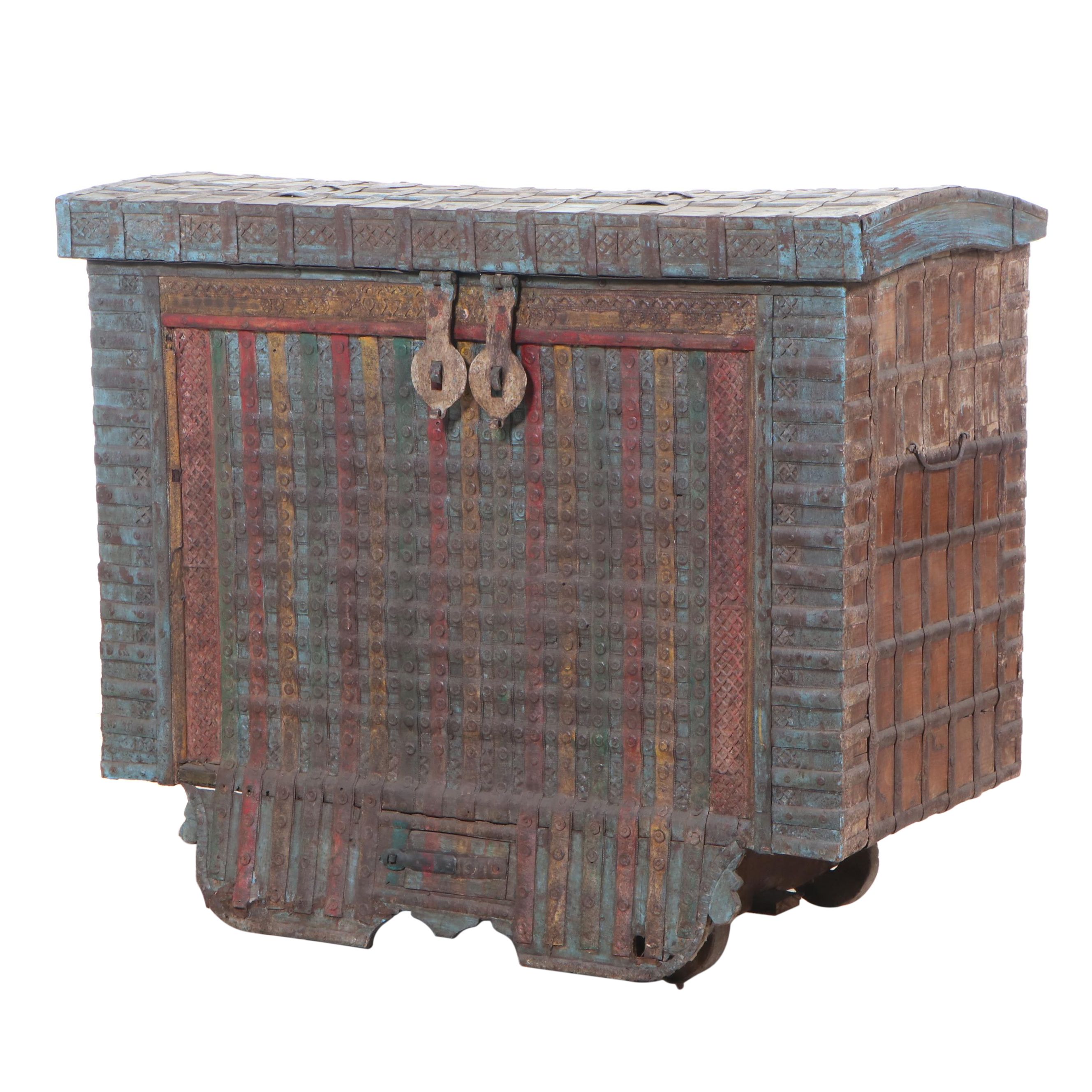 Indian Dowry Chest on Wooden Wheels EBTH