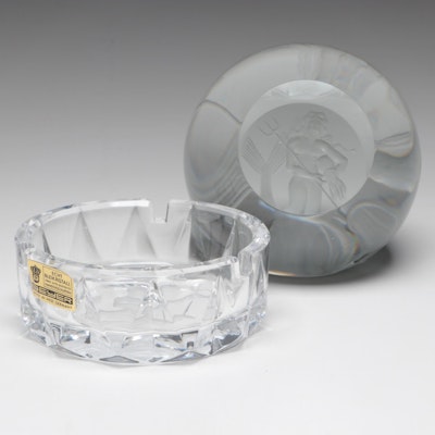 Exbor and Beyer "Aquarius" Zodiac Engraved Crystal Paperweight and Ashtray