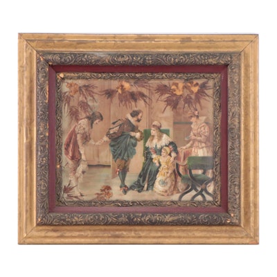 Embellished Chromolithograph of an Introduction Scene, Circa 1900